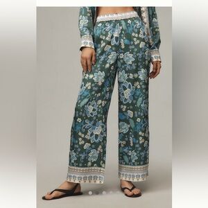 Maeve - Printed Pull On Blue and Green Floral Pants